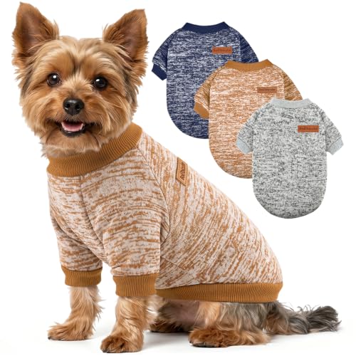 Image of 3 Pack Dog Sweaters for Small Dogs Girl Boy Winter Fleece Clothes Warm Soft Dog Sweatshirt Outfit for Dogs Cats Pet Apparel