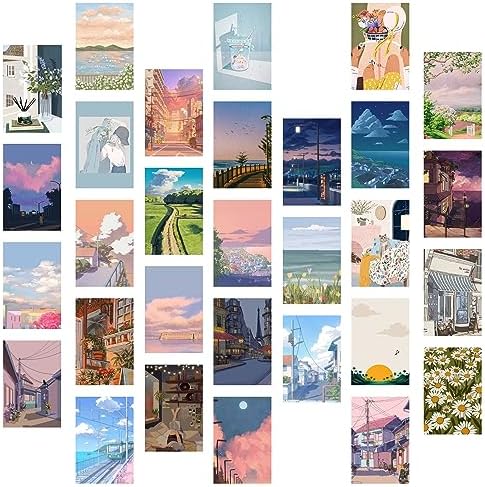Unquote Abstract Anime Wall Décor Art Posters, Multicolor Set of 30 (10L x 15W cm) - Home & Room Decoration Stickers, 300 GSM Paper Boho Aesthetics Posters for Gifts with Double Sided Tape