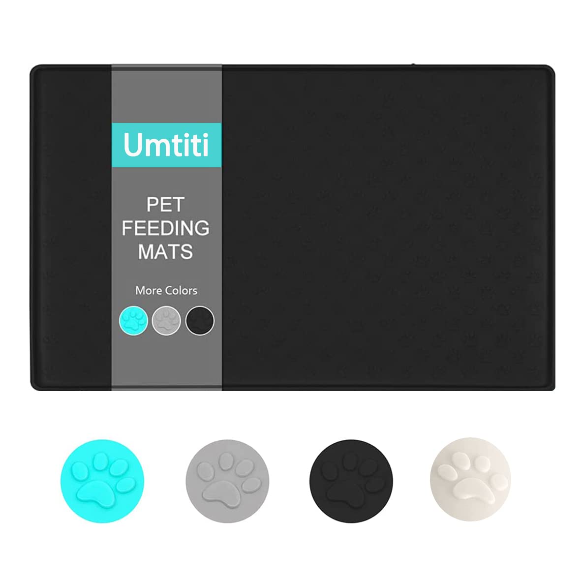 Umtiti Napfunterlage für Hund Katzen （60x40cm,schwarz）, wasserdichte rutschfeste Silikon Hundenapf Futternapf Matte,wasserdichte Unterlage mit Rand, spülmaschinenfest,L-1pc,schwarz