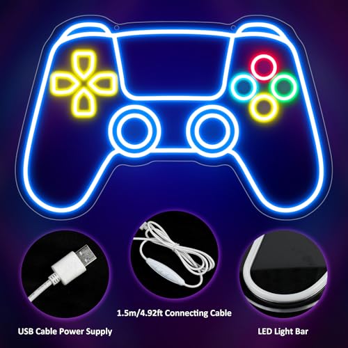 Gamer Neon Sign for Gaming Room Wall Decor 9-position Brightness Adjustable Gamepad Shape LED Neon Lights Sign Gamer Room Gifts for Teenage Boys and Kids 16.9\" L x 11.5\" W - Thumbnail 3
