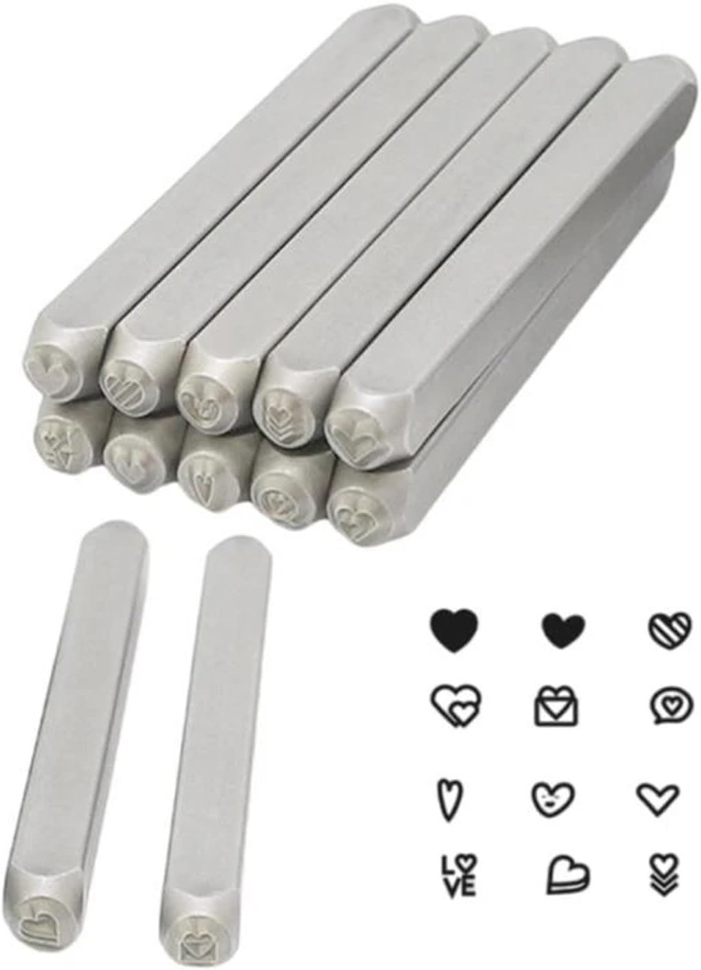 Metal Stamping Tool Set 12 Pieces Heart Shaped Sturdy Steel Stamp Set Accessory for Jewelry Making and Crafting with 3MM Punches