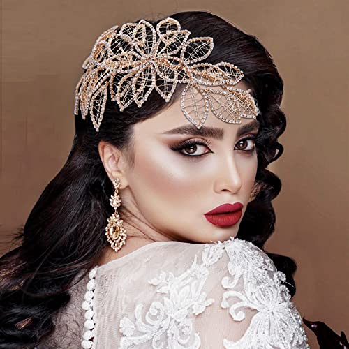 Eiaork Rhinestone Wedding Headpiece Leaf Bridal Headband Hair Vine,Wedding Hair Accessories For Bride And Bridesmaids(Gold) #TOP1