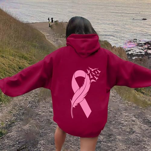 Sweat à capuche Octobre Rose pour femme, pull ample surdimensionné décontracté