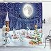 Ambesonne Christmas Shower Curtain, Winter Season Snowman Xmas Tree Santa Sleigh Moon Present Boxes Snow and Stars, Fabric Bathroom Decor Set with Hooks, 70 Inches, Blue White
