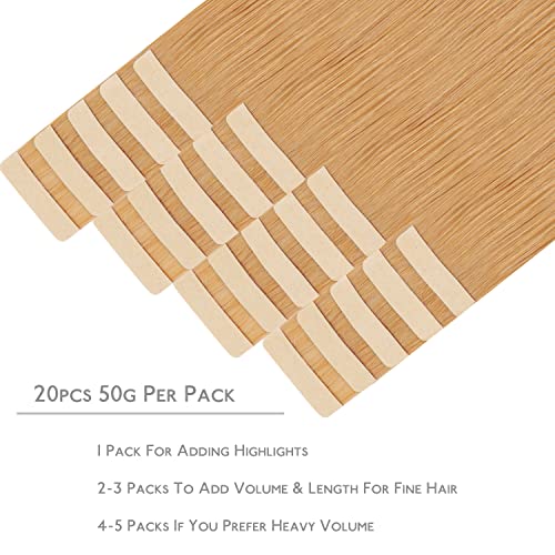 Image of WENNALIFE Tape in Hair Extensions Human Hair, 20pcs 30g 10 inch Strawberry Blonde Remy Hair Extensions Straight Human Hair Tape in Extensions Skin Weft Tape Extensions Human Hair