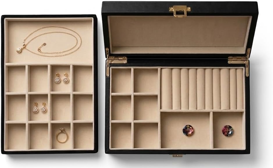 2-Layer Elegant, Modern Jewelry Case (Midnight Espresso)