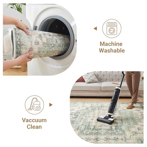 Aspire Homeware Machine Washable Area Rugs for Bedroom Small Sage Green Rug 40x60 cm Low Pile Non Slip Bedside Rug, Entryway Floor Carpet Traditional Vintage Design Mat for Kitchen Bathroom, Ember - Image 2