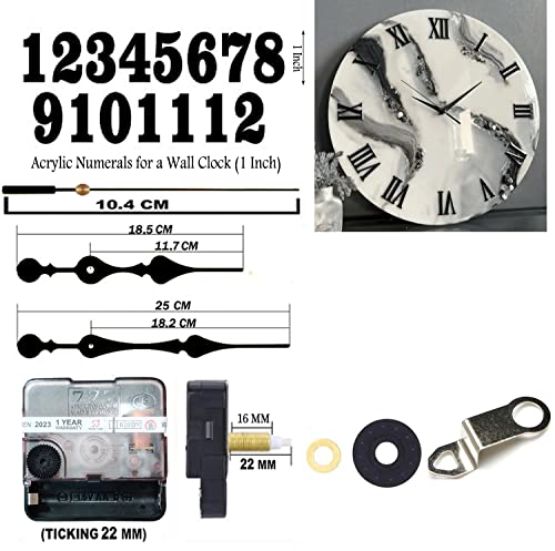 Image of 12 Pcs Arabic Mirrored Acrylic Numerals Movement Machine 22mm for Wood Resin Marble Clock Fancy Needles Pack 2 (Black D5)