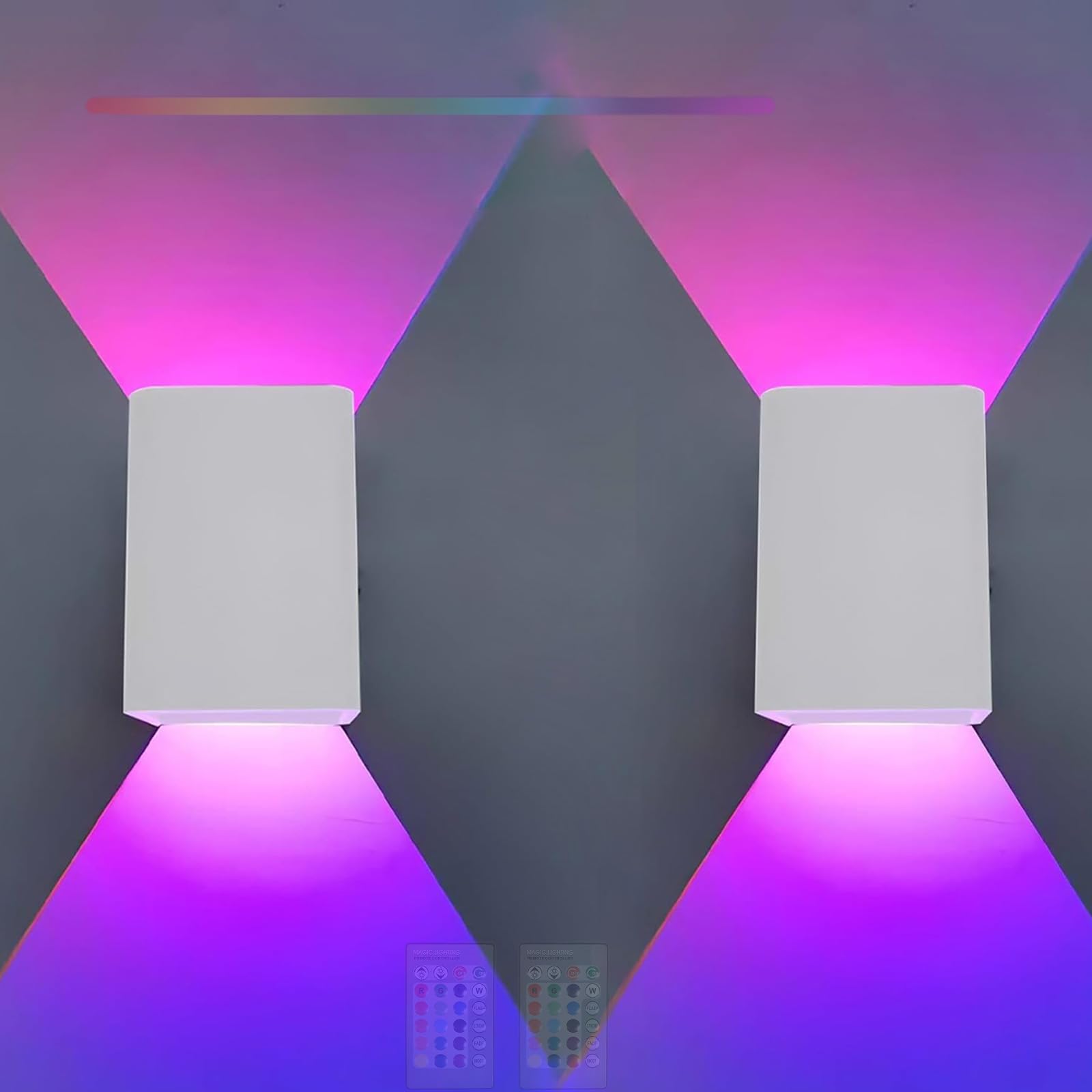 RGB Wandleuchten LED Dimmbare mit Fernbedienung Innen Wandbeleuchtung Raumdekoration Aluminium Wandlampen Up Down Beleuchtung Wohnzimmer Schlafzimmer Flur Treppenhaus (Weiß,2 Stück)