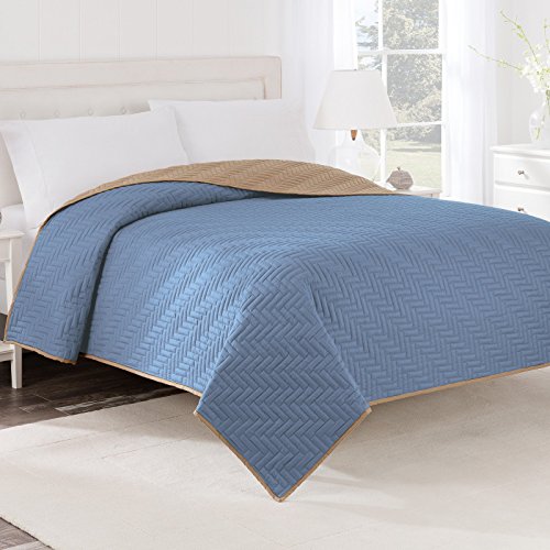 Image of Martex Solid Reversible Coverlet, King, Ceil Blue /Khaki