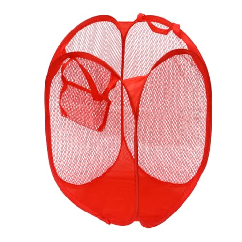 Lurrose Panier à Linge Sale Pliable en Maille Rouge Structure Nylon et Fil D'acier, Facile à Ouvrir, pour Maison et Rangement de Jouets