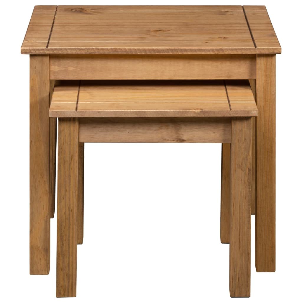 Set di 2 tavolini in legno massello di pino naturale | Tavolini versatili in legno dal design rustico per soggiorno e camera da letto, impilabili e facili da pulire.