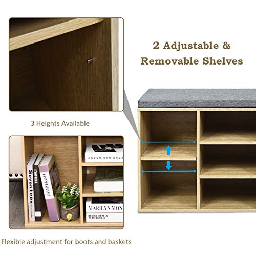 Furniture Shoe Storage Bench Rack Bench 10-Cube Organizer Bench Adjustable Nature Standing Cabinets, Padded Cushion, Home Kitchen Bedroom, Living Room #TOP7