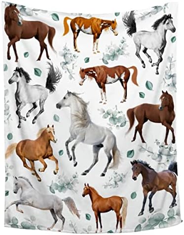 Horse Blanket Gifts for Girls Boys,Ultra Soft Floral Flower Flannel Throw Decor for Couch/Sofa/Travel/Camping,Gifts for Horses Animal Lovers,40