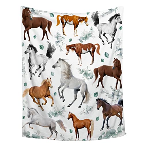 Image of Horse Blanket Gifts for Girls Boys,Ultra Soft Floral Flower Flannel Throw Decor for Couch/Sofa/Travel/Camping,Gifts for Horses Animal Lovers,40"x50"-Kids/Throw Size