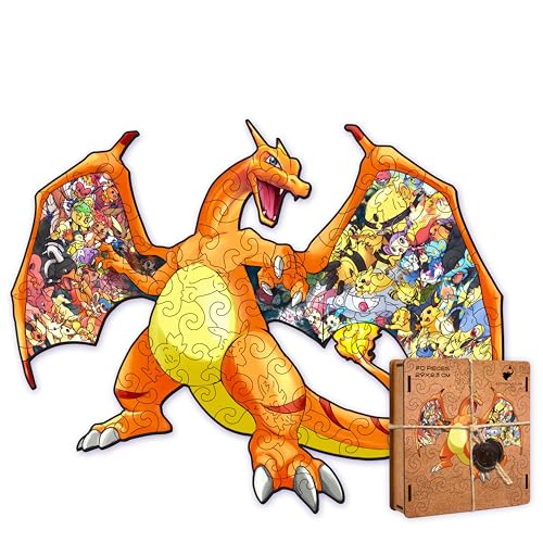 ACTIVE PUZZLES Puzzle de Madera Anime Japones con Piezas de Diferentes Diseños 24 x 26 cm 70 Piezas (Lizardon)