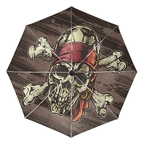 Parapluie Coupe-Vent Automatique Anti-UV avec Motif Crâne de Pirate