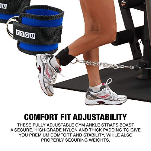 YOGU Ankle Straps for Cable Machines Double D-Ring Adjustable Neoprene Premium Cuffs (Pair) (Black) … (Blue)
