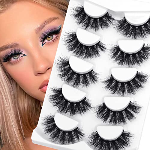 Lashes Mink Fluffy Wispy Dramatic Mink Eyelashes Thick Volume 20MM Long 8D Effect Fake Eyelashes 5 Pairs Pack by PHKERATA
