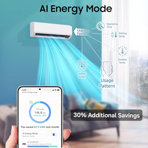 Image of Samsung 1.5 Ton 5 Star AI Inverter Smart Split AC (WiFi, Energy Saving, Voice Control, Powerful Cooling, Copper, Digital Inverter, 4 Way swing, 5 Step Convertible, BESPOKE AI AR50F19D1NHNNA)