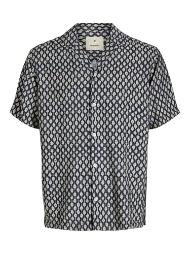JACK & JONES Jprblulincoln Print Resort S/S T-Shirt, Bleu Nuit, M Hommes