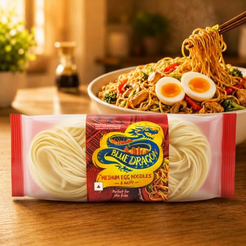 Image of Blue Dragon Medium Egg Noodles 300g, Includes 6 Portioned Nests, Authentic Asian Stir Fry & Chow Mein Noodles, Imported from Thailand