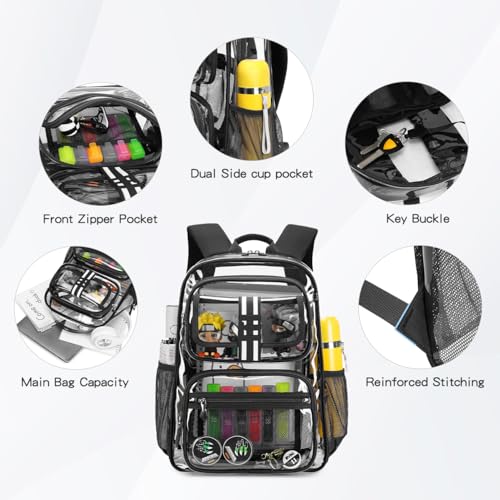 Image of Cusangel Clear Backpack for kids,16in Heavy Duty Clear BookBag,TPU Large Capacity Black See Through bookbag for Stadiums,Concerts,Plastic transparente para mujer for 8Age+