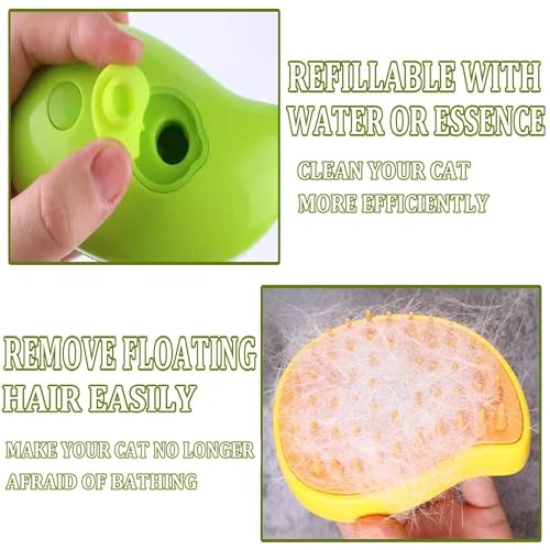 Image of Steamy Cat Brush, 3 In 1 Cat Steamer Grooming Brush Pet Hair Removal Comb, Self Cleaning Cat Steam Brush for Massage, Pet Shedding Brush for Removing Tangled and Loose Hair for Cat Dog (Green)