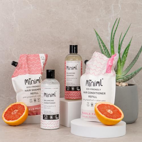 Miniml Natural Hair Conditioner Eco Friendly - 500ml Pink Grapefruit & Aloe Vera Men and Womens Sensitive Scalp & Skin Cruelty Free Vegan Formula - For Greasy, Curly, Dry Hair - Image 3