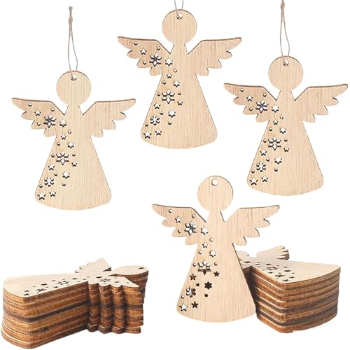 HERZONE 50pcs Holz Engel Anhänger Weihnachten 6cm Schutzengel...