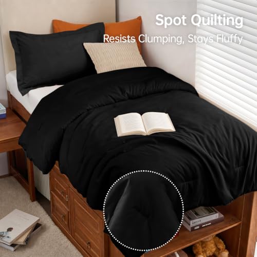 Image of MUXHOMO Black Twin /Twin XL Comforter Set, All Season Ultra Soft Down Alternative Bedding - 3 Piece Lightweight Bed Set Includes 1 Comforter (68 inchx88 inch) and 1 Pillow Shams (20 inchx26 inch)