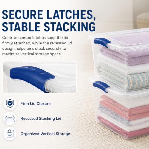 Image of 32 Quart Clear Latching Storage Bin with Lid, Under Bed Storage Container, Stackable Plastic Bin for Linens, Seasonal Clothes