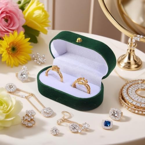 Suporte de caixa de anel único de veludo, estojo de anel de joias de viagem, presentes de noivado para ela, linda caixa de presente de anel vintage premium para casamento, cerimônia (verde)