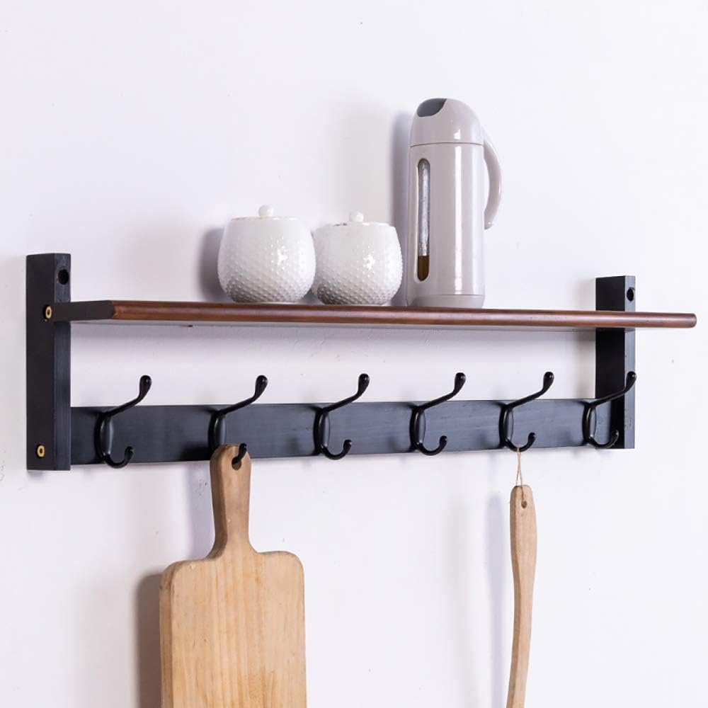 SHPEHP Rustic Wall Mounted Coat Rack Shelf-Wooden Country Style Entryway Shelf with 3-6 Rustic Hooks-Solid Pine Wood. Perfect Touch for Your Entryway, Kitchen, Bathroom and More-E-XL