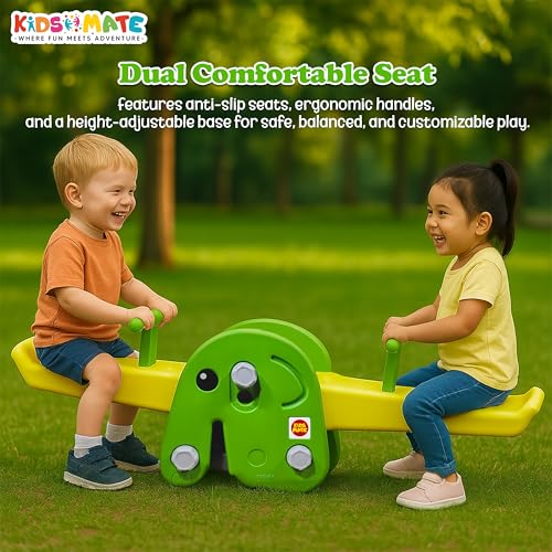 Image of Kidsmate Seesaw for Kids‑ Elephant‑Theme Sea Saw Toy for Kids | Indoor & Outdoor Teeter Totter for Kids | Durable Wide‑Base See Saw /Baby Rocker for Ages 2‑5 Years - Yellow & Green