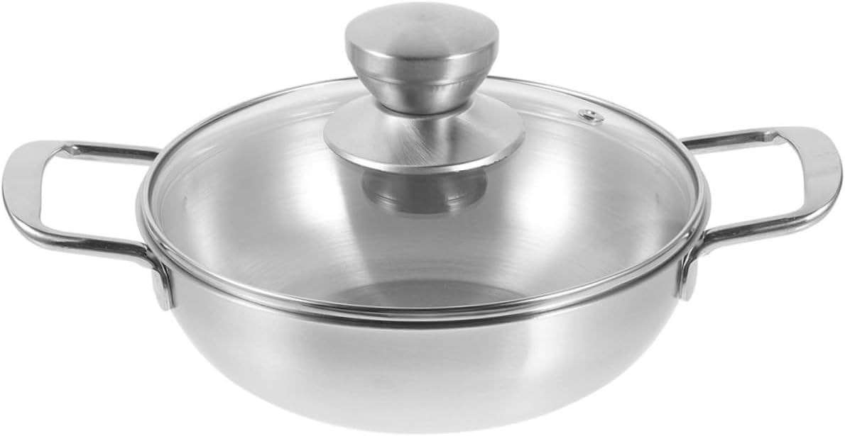 1set Household Stainless Steel Wok Double Handles for Cooking Pot for Outdoor Camping and Picnics and Ergonomic Design for Home Use