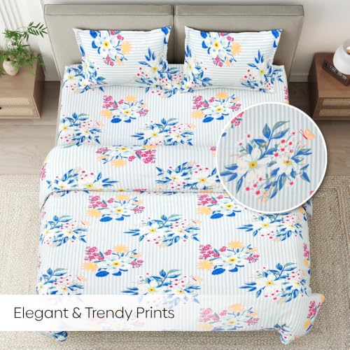 Image of Haus & Kinder King Bedsheet with 2 Pillow Covers 274 x 274 cm Set of 1 | 186 TC King Size Bed Sheet for Double Bed Twill Weave | Blue Floral Tapestry Design - Pack of 1