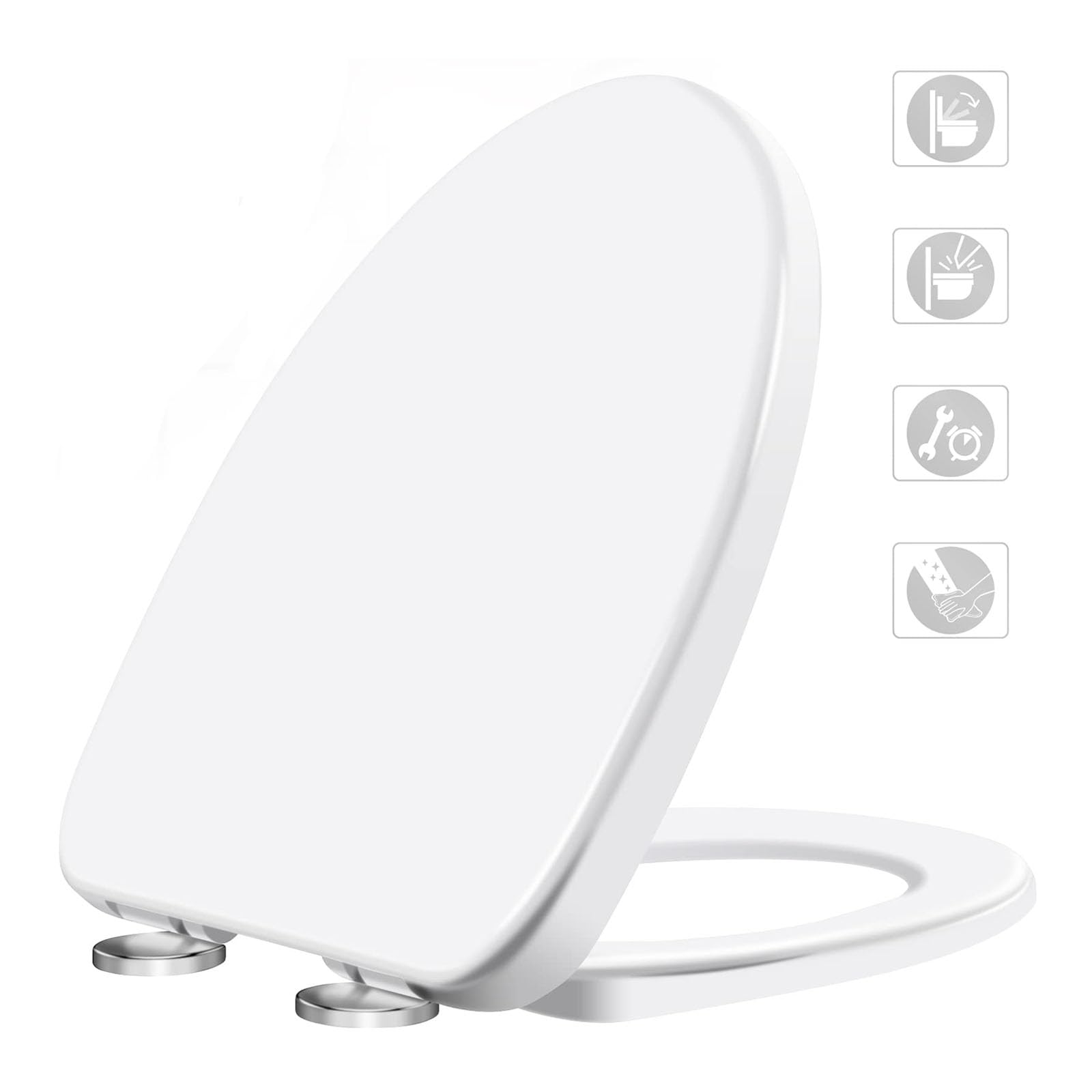 Sedile WC allungato con chiusura rallentata, a sgancio rapido e chiusura lenta, facile da installare e pulire, adatto a WC allungati o ovali, bianco, 36 x 45 cm (37 x 46 cm)