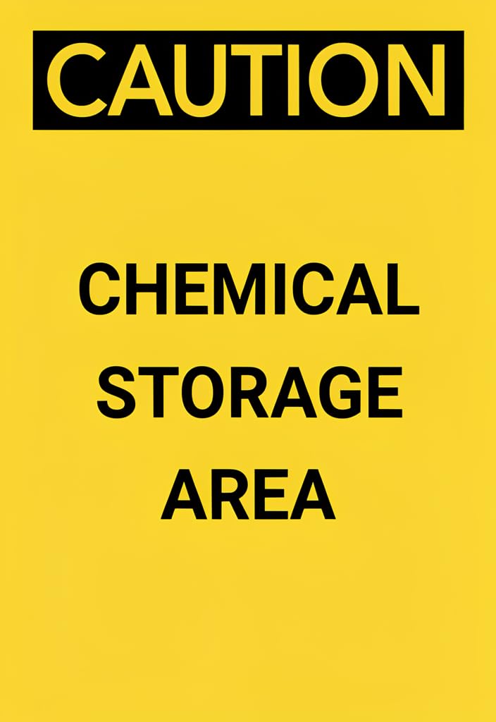 peiyeety CAUTION Chemical Storage Area Tin Sign 12x8 Inch, Yellow & Black Metal Warning Plaque, High-Visibility Safety Notice for Lab, Garage, Warehouse, Workplace Door/Wall