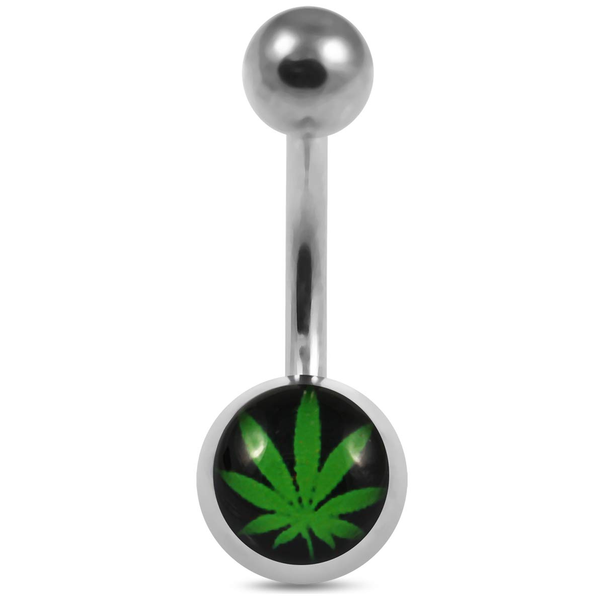 Curved Barbells Marijuana Leaf Logo on Black Background Belly Ring