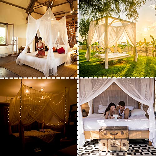 Biswing White Four Corner Post Curtains Bed Canopy, Mosquito Net Elegant Canopy Curtain, Netting Princess Bedroom Decoration For Girls & Adults, Fit For Full/Queen/King Size #TOP3