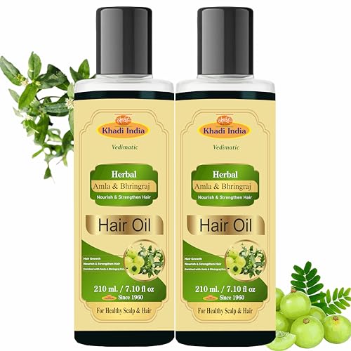 Image of Khadi Herbal Natural Amla Bhringraj Hair Oil For Controlling Hair Fall, Nourishing Oil For Healthy Hair Growth, Paraben & Silicone