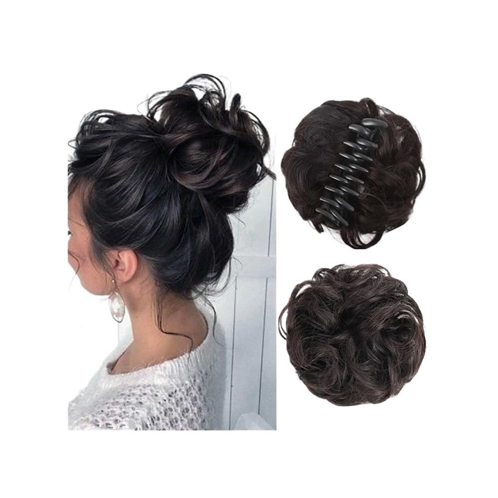QRSTUVXZY Messy Hair Bun Hair pieces for Women Clip in Claw Synthetic Chignon Tousled Updo Wave Curly Hairpieces for Daily Wear Hair Accessories(4)