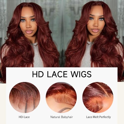 28 Inch Reddish Brown Lace Front Wigs Human Hair Pre Plucked 200 Density Body Wave Lace Frontal Wig Human Hair 13x4 HD Lace Brown wig with baby hair - Image 3