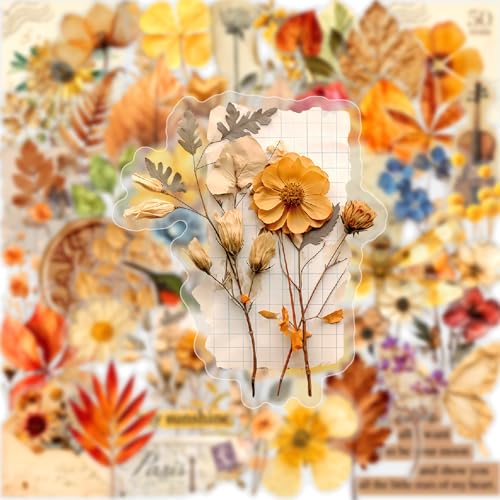 Image of 50PCS Transparent Flora Scrapbook Stickers, Flower-G | Vintage Aesthetic Flowers, Vinyl Waterproof, For Scrapbooks Travel Journal, For Water Bottles Laptop Phone
