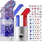 LuLuTone 4th of July Accessories Set, Patriotic Decorations Body&Face Glitter Stick&Red White and Blue Face Paint&Independence Day Temporary Tattoos Stickers Makeup Outfits for Rave Labor Memorial Day