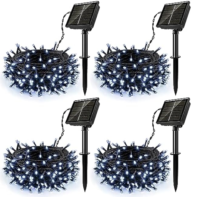 4Pack Solar String Lights for Outside, 400 LED Solar Christmas Lights Outdoor Waterproof with 8 Modes Solar Fairy Lights for Xmas Tree Party Wedding Garden Fence Decorations (White)