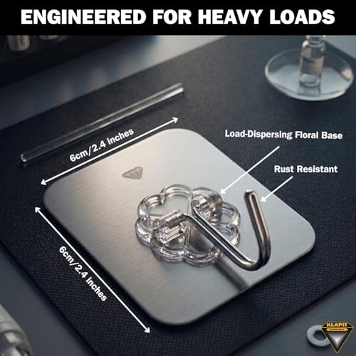 Image of KLAPiT Super Hook - Heavy Duty Adhesive Wall Hooks, No Drilling, Waterproof, Damage-Free Hanging Solution for Bedroom, Bathroom, and Kitchen Items - Silver, 16 pcs.