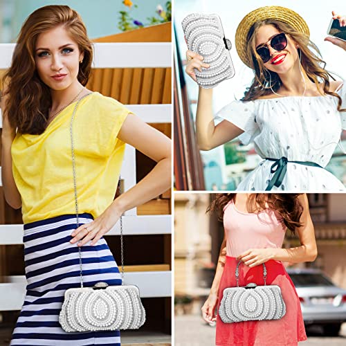 Selighting Pearl Cutch Purses For Women Evening Bags Formal Beaded Wedding Bridal Handbag Ladies Prom Cocktail Party Purse White #TOP5