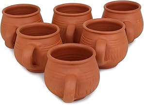 KSI Handcrafted Mitti Clay Tea Cups Set | 100% Natural Earthen Kulhad Chai ke Cups | Handmade, Eco-Friendly & Non-Toxic |Unglazed Traditional Indian Clay Serveware | Set of 6 (Brown, 120 ml Each)